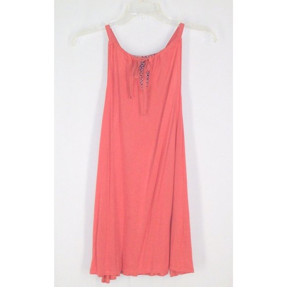 OS One September Anthropologie Coral Tank Top L FLowy Stitching Detail Tie Neck - Picture 5 of 6